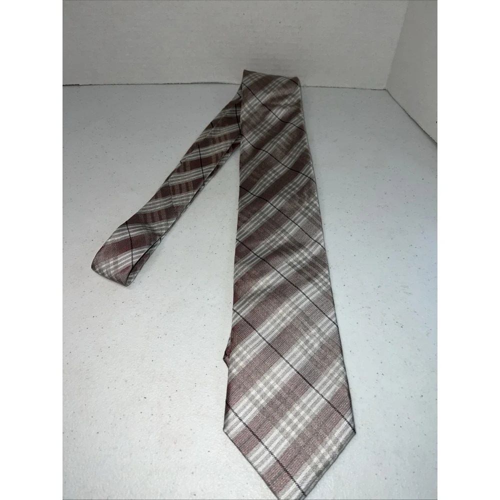 Euro Knot by Barton Como Plaid Gray Tartan 100% Silk Men's Neck Tie 3.5